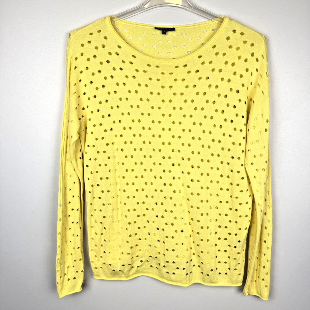 Lafayette 148 New York Perforated Knit Sweater Women's M Yellow Beach Resort